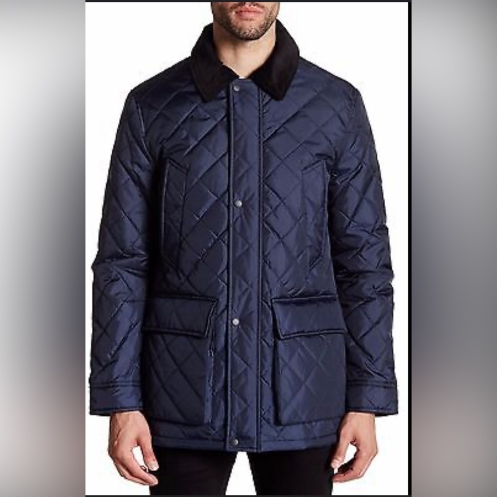 Cole Haan Men’s Blue Quilted Barn Jacket size XL With Corduroy Details